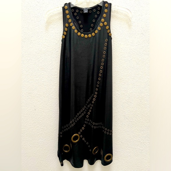 Rare Y2K Caribbean Queen Black and Gold Grommets and Studs Dress - Picture 3 of 14
